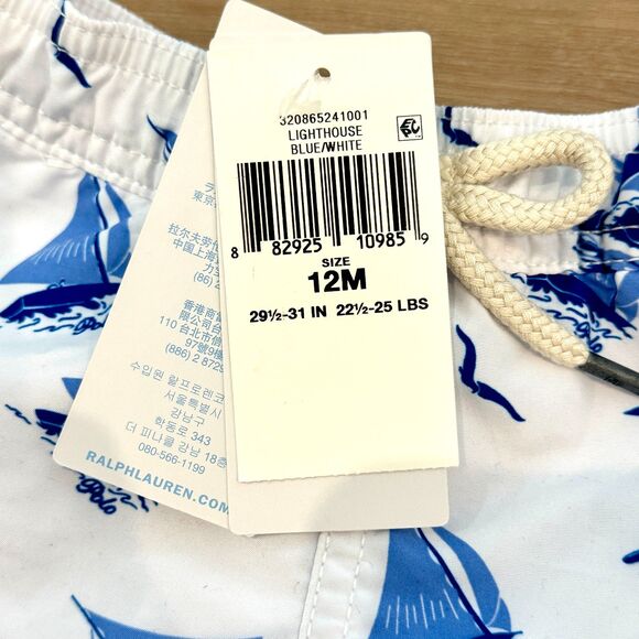 NWT* Polo Ralph Lauren Swim Trunks in White & Blue - Toddler 12 Months - Picture 5 of 7